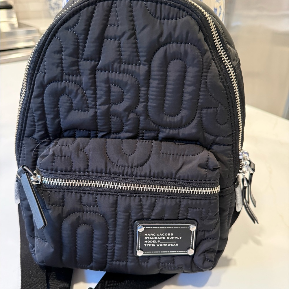 Marc Jacobs Quilted Black Backpack with Silver Accents